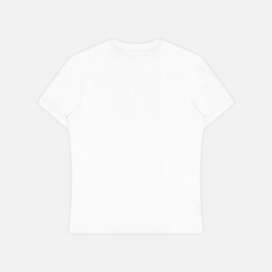 A plain white short-sleeve t-shirt shown from the back, centered on a light gray background.