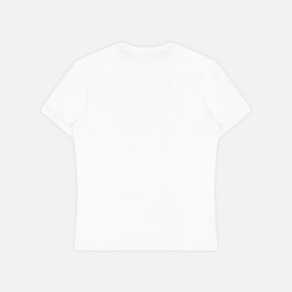 A plain white short-sleeve t-shirt shown from the back, centered on a light gray background.