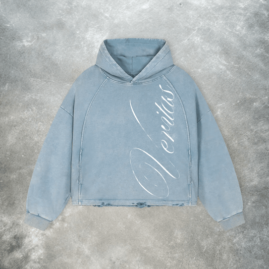 Baby Blue Script Hoodie - VERITAS